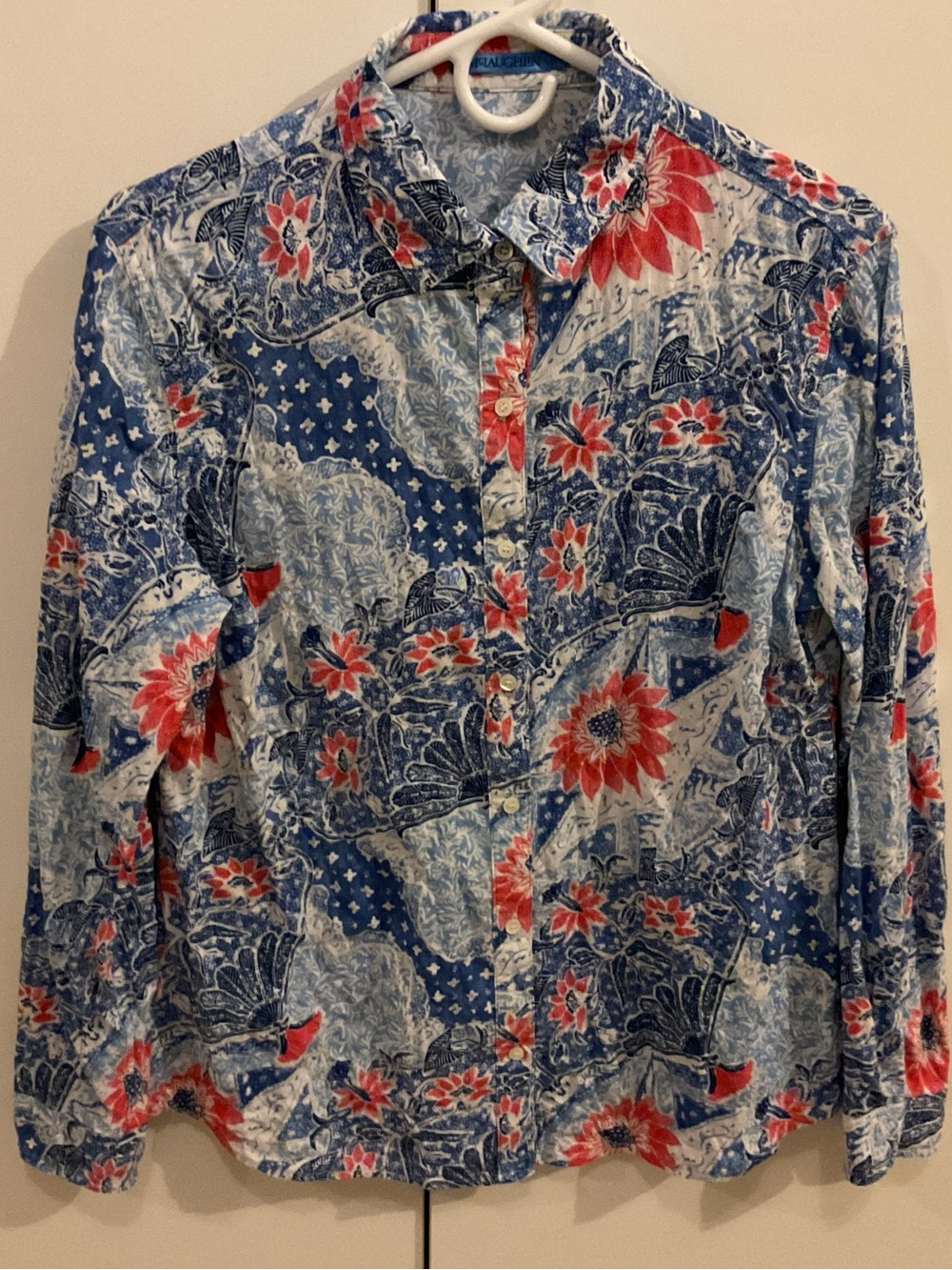 J. McLaughlin Red, Blue & White Floral Button-Down Shirt, S